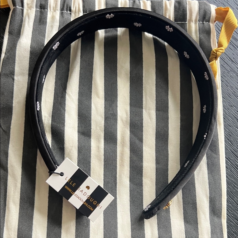 Lele Sadoughi Charlotte Black Satin Headband NWT